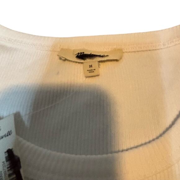 Madewell White Ribbed Puff Sleeve Top Medium Slim Fit Long Sleeve NWT - Picture 7 of 10